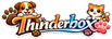 Thunderbox logo with cartoon dog and cat on a white background